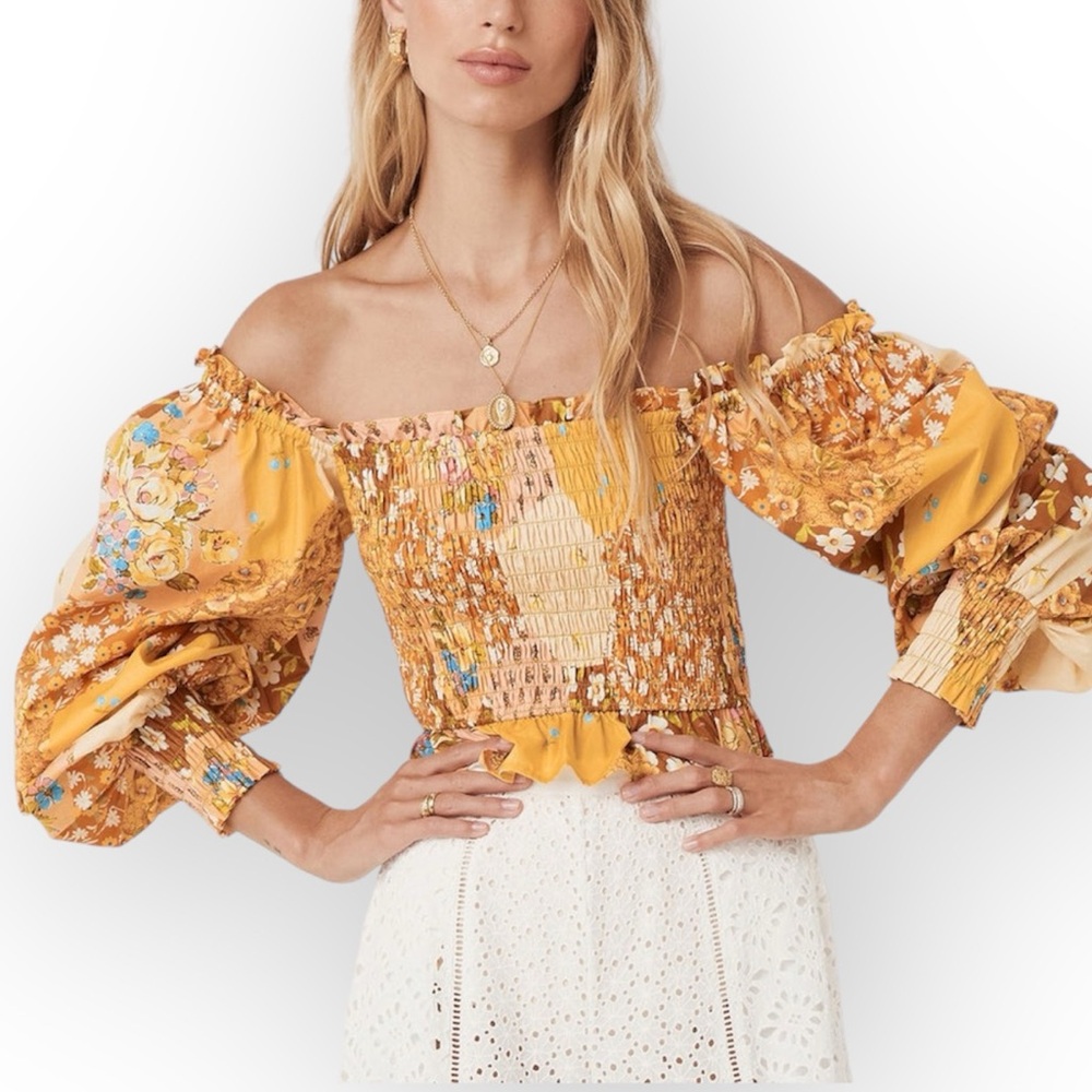 Spell NWT Freda Shirred Blouse - Amber